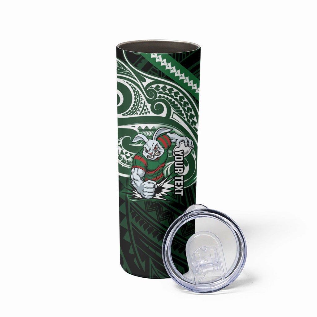 Custom South Sydney Rabbitohs Rugby Skinny Tumbler Rabbit Warrior Polynesia Islander Rugby Mascot