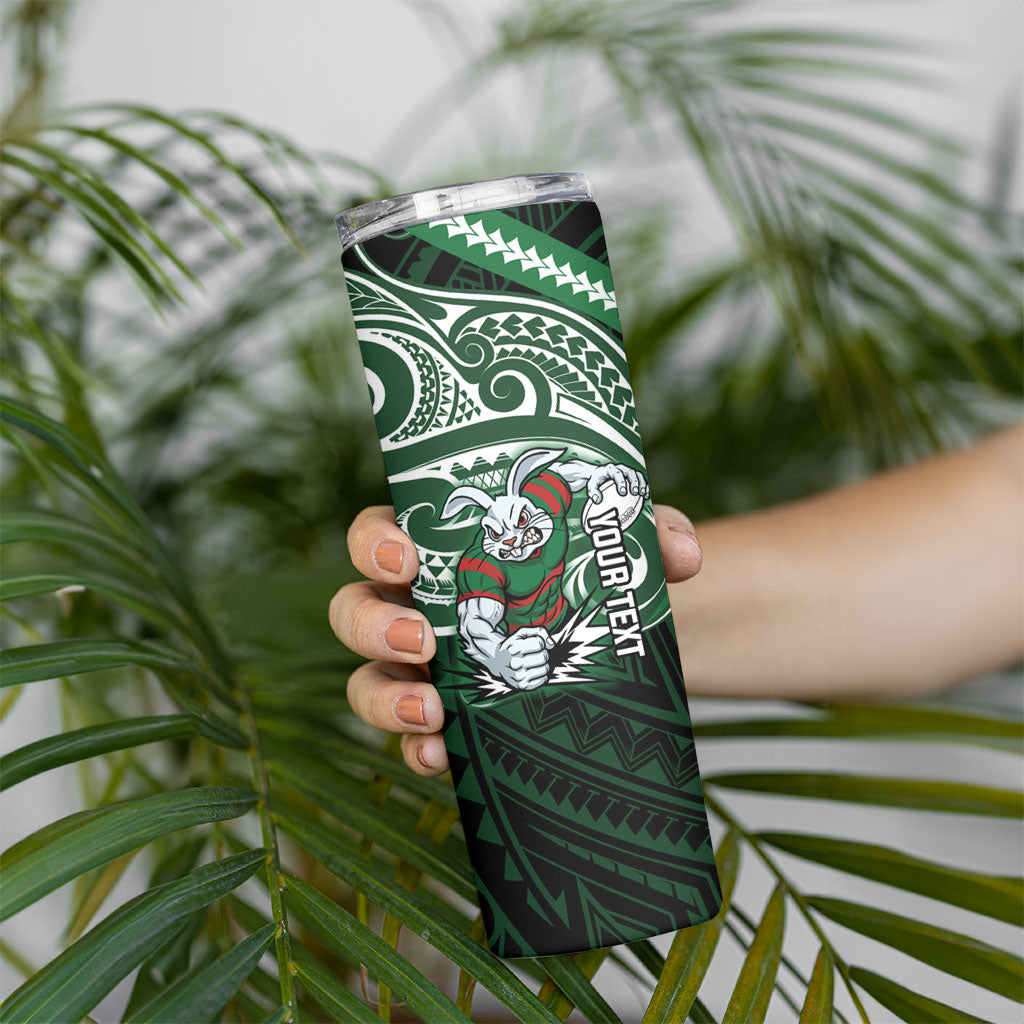 Custom South Sydney Rabbitohs Rugby Skinny Tumbler Rabbit Warrior Polynesia Islander Rugby Mascot