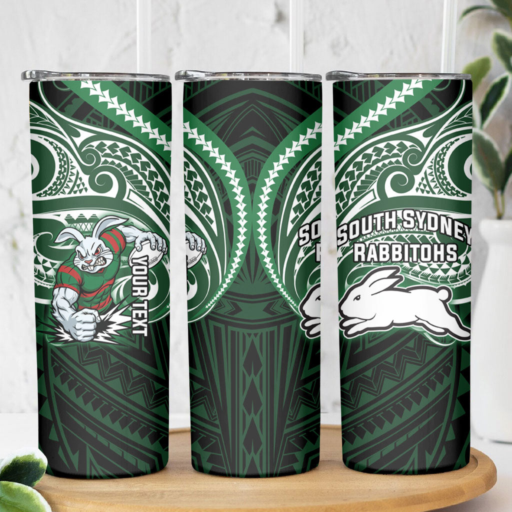 Custom South Sydney Rabbitohs Rugby Skinny Tumbler Rabbit Warrior Polynesia Islander Rugby Mascot