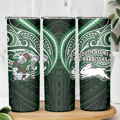 Custom South Sydney Rabbitohs Rugby Skinny Tumbler Rabbit Warrior Polynesia Islander Rugby Mascot