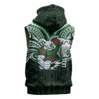 Custom South Sydney Rabbitohs Rugby Sleeveless Hoodie Rabbit Warrior Polynesia Islander Rugby Mascot