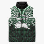 Custom South Sydney Rabbitohs Rugby Sleeveless Puffer Jacket Rabbit Warrior Polynesia Islander Rugby Mascot