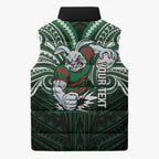 Custom South Sydney Rabbitohs Rugby Sleeveless Puffer Jacket Rabbit Warrior Polynesia Islander Rugby Mascot