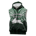 Custom South Sydney Rabbitohs Rugby Sleeveless Zip Hoodie Rabbit Warrior Polynesia Islander Rugby Mascot