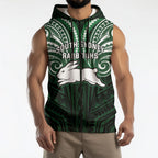 Custom South Sydney Rabbitohs Rugby Sleeveless Zip Hoodie Rabbit Warrior Polynesia Islander Rugby Mascot