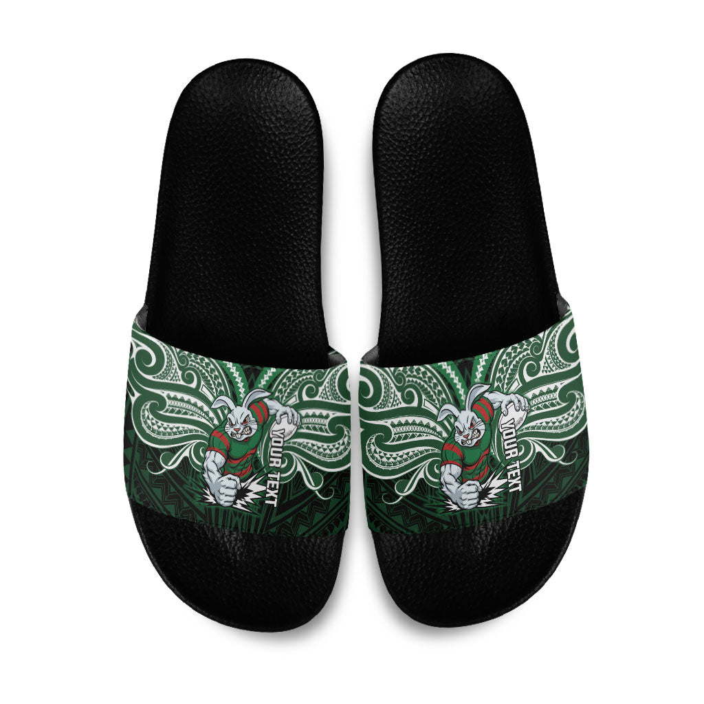 Custom South Sydney Rabbitohs Rugby Slide Sandals Rabbit Warrior Polynesia Islander Rugby Mascot
