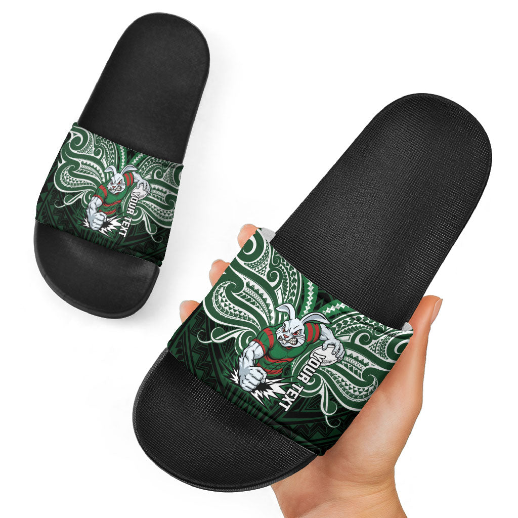 Custom South Sydney Rabbitohs Rugby Slide Sandals Rabbit Warrior Polynesia Islander Rugby Mascot