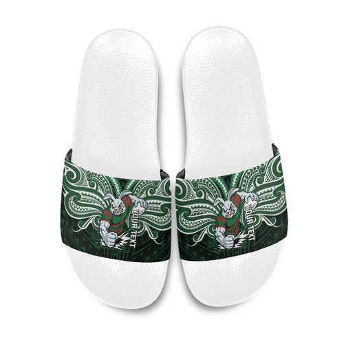 Custom South Sydney Rabbitohs Rugby Slide Sandals Rabbit Warrior Polynesia Islander Rugby Mascot
