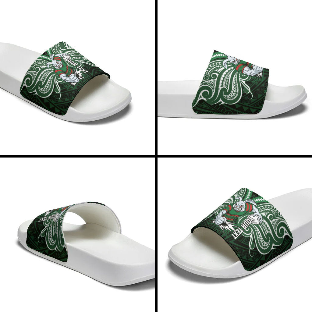 Custom South Sydney Rabbitohs Rugby Slide Sandals Rabbit Warrior Polynesia Islander Rugby Mascot