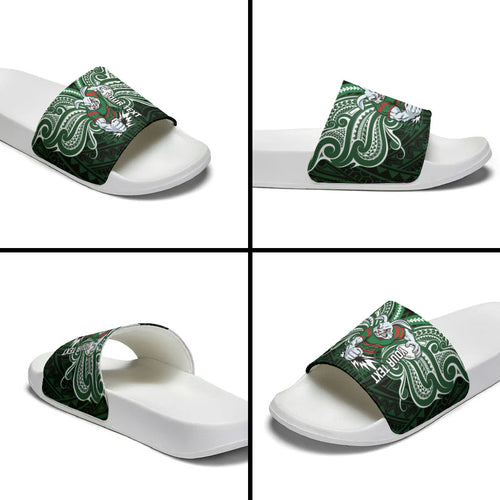 Custom South Sydney Rabbitohs Rugby Slide Sandals Rabbit Warrior Polynesia Islander Rugby Mascot