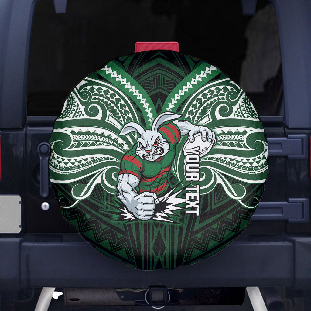 Custom South Sydney Rabbitohs Rugby Spare Tire Cover Rabbit Warrior Polynesia Islander Rugby Mascot