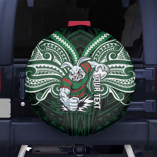 Custom South Sydney Rabbitohs Rugby Spare Tire Cover Rabbit Warrior Polynesia Islander Rugby Mascot