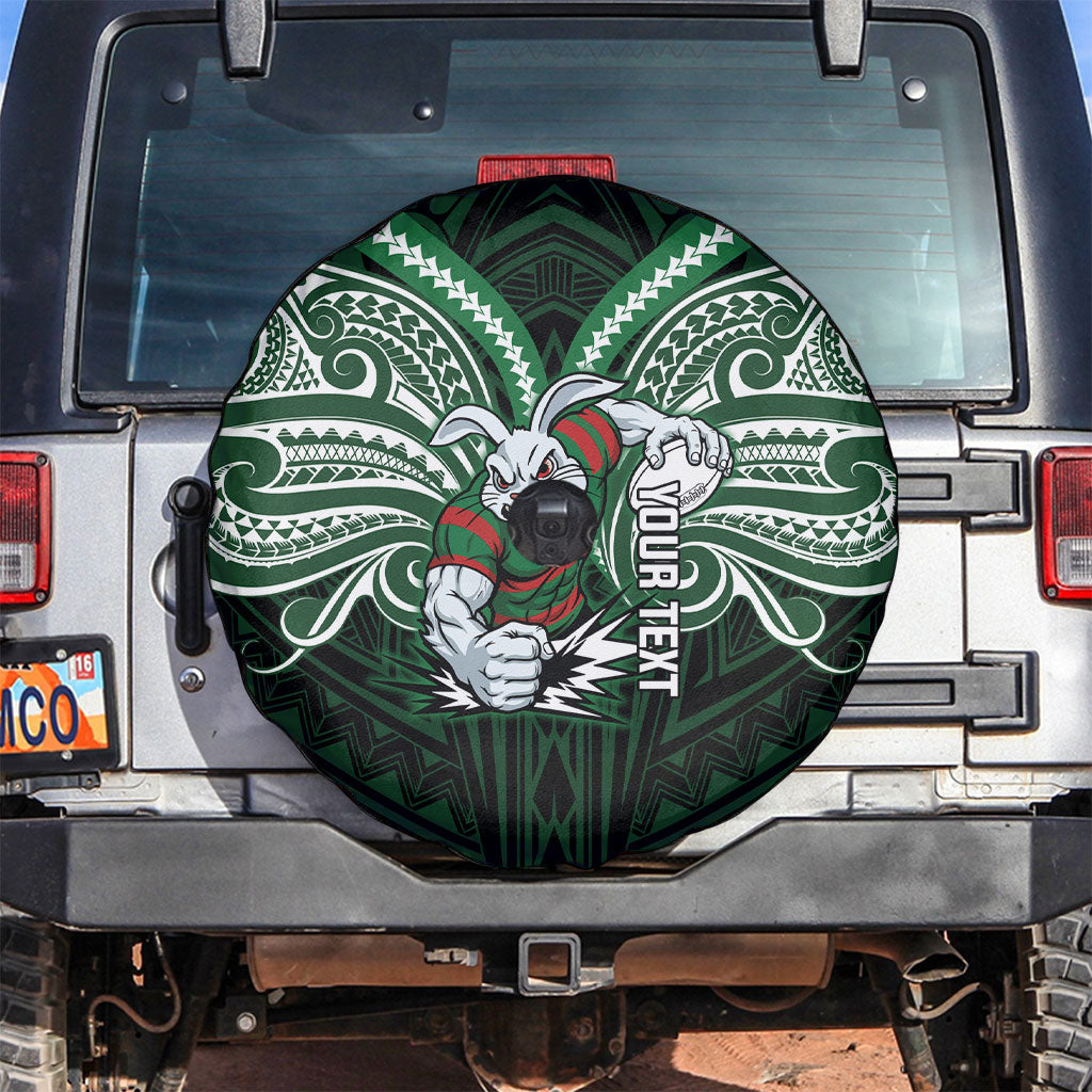 Custom South Sydney Rabbitohs Rugby Spare Tire Cover Rabbit Warrior Polynesia Islander Rugby Mascot