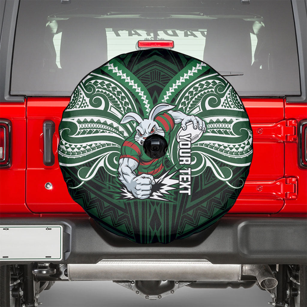 Custom South Sydney Rabbitohs Rugby Spare Tire Cover Rabbit Warrior Polynesia Islander Rugby Mascot