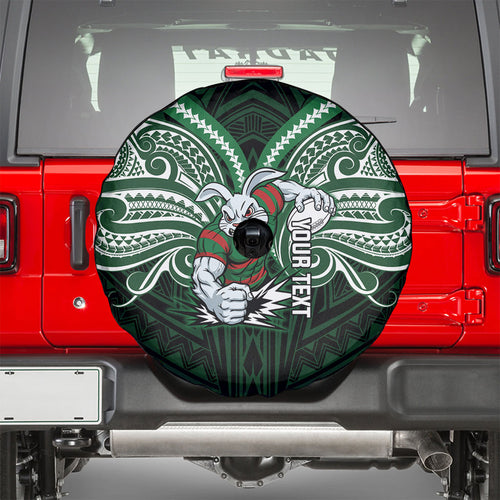 Custom South Sydney Rabbitohs Rugby Spare Tire Cover Rabbit Warrior Polynesia Islander Rugby Mascot