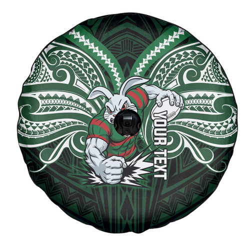 Custom South Sydney Rabbitohs Rugby Spare Tire Cover Rabbit Warrior Polynesia Islander Rugby Mascot