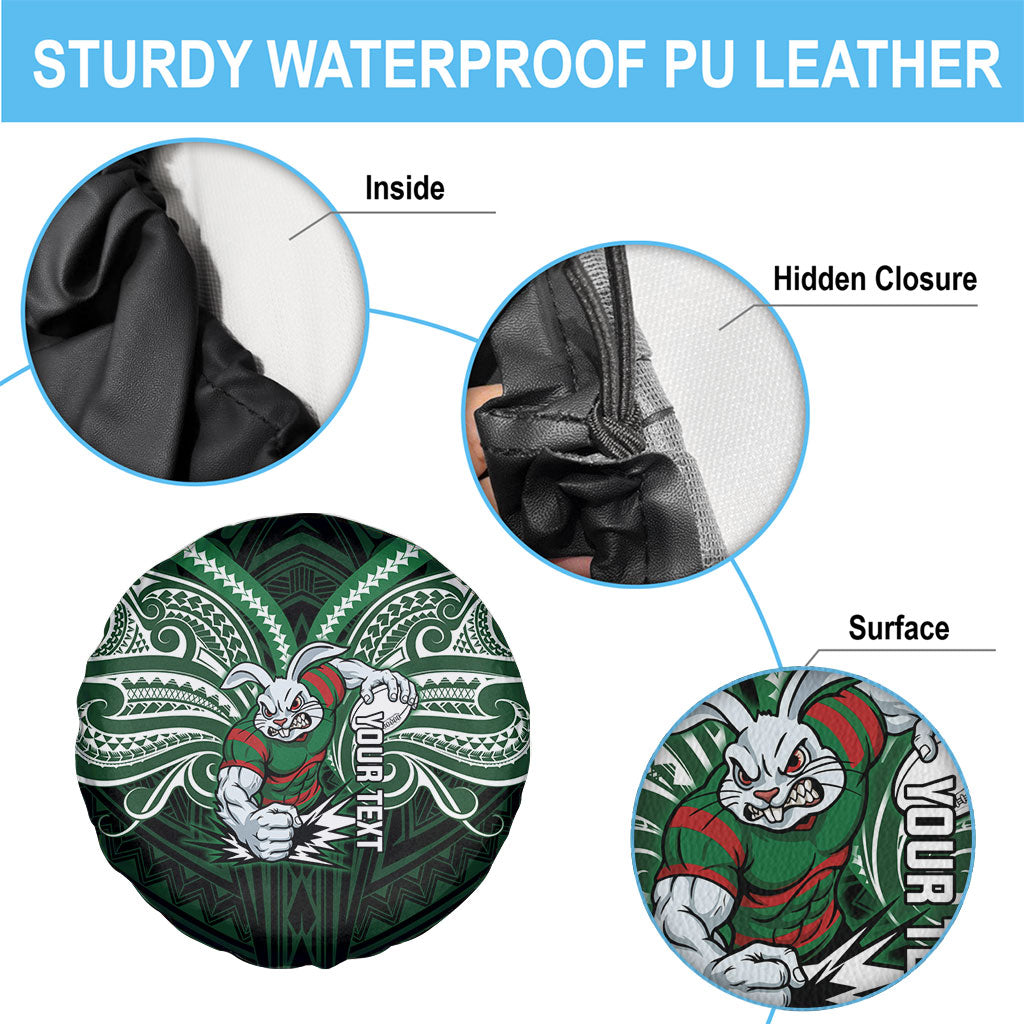 Custom South Sydney Rabbitohs Rugby Spare Tire Cover Rabbit Warrior Polynesia Islander Rugby Mascot