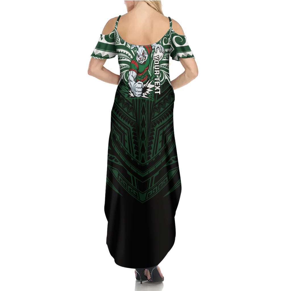 Custom South Sydney Rabbitohs Rugby Summer Maxi Dress Rabbit Warrior Polynesia Islander Rugby Mascot