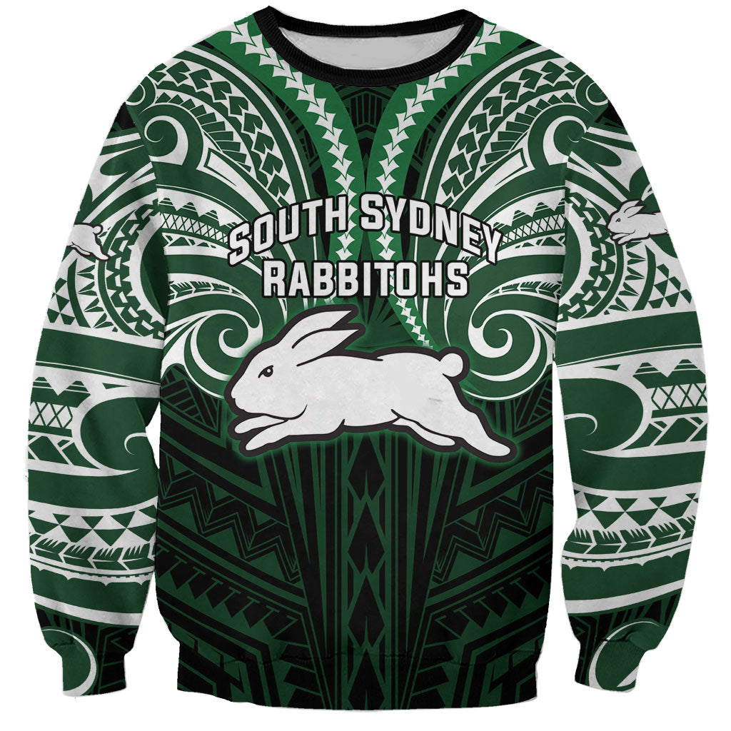 Custom South Sydney Rabbitohs Rugby Sweatshirt Rabbit Warrior Polynesia Islander Rugby Mascot