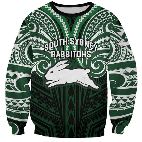 Custom South Sydney Rabbitohs Rugby Sweatshirt Rabbit Warrior Polynesia Islander Rugby Mascot