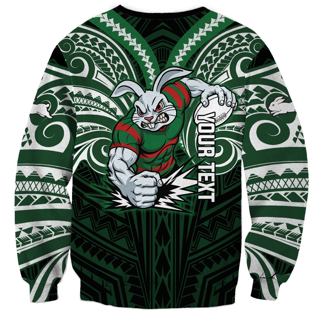 Custom South Sydney Rabbitohs Rugby Sweatshirt Rabbit Warrior Polynesia Islander Rugby Mascot