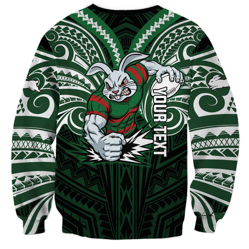 Custom South Sydney Rabbitohs Rugby Sweatshirt Rabbit Warrior Polynesia Islander Rugby Mascot