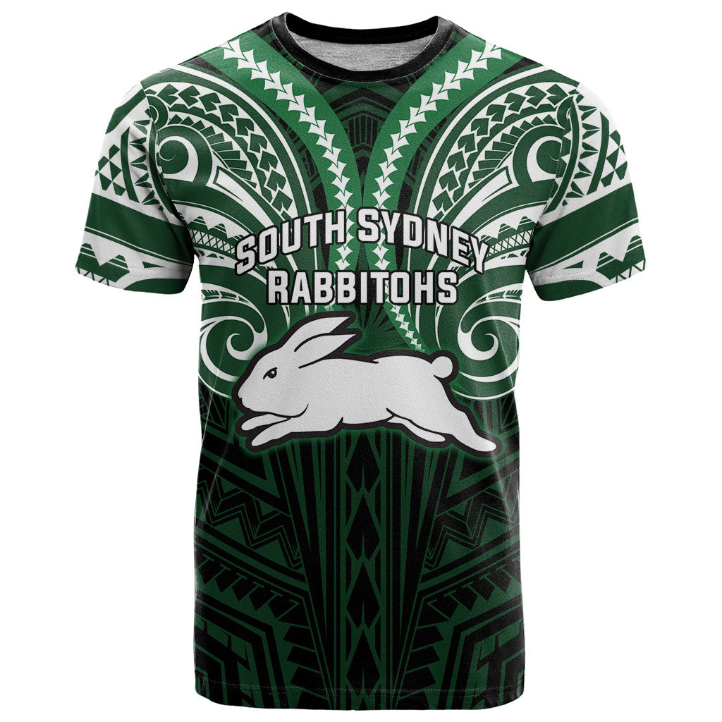 Custom South Sydney Rabbitohs Rugby T Shirt Rabbit Warrior Polynesia Islander Rugby Mascot