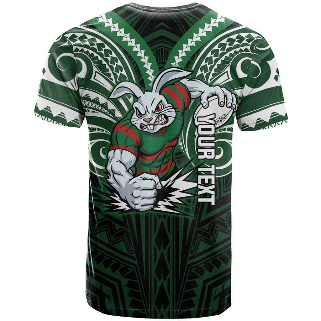 Custom South Sydney Rabbitohs Rugby T Shirt Rabbit Warrior Polynesia Islander Rugby Mascot