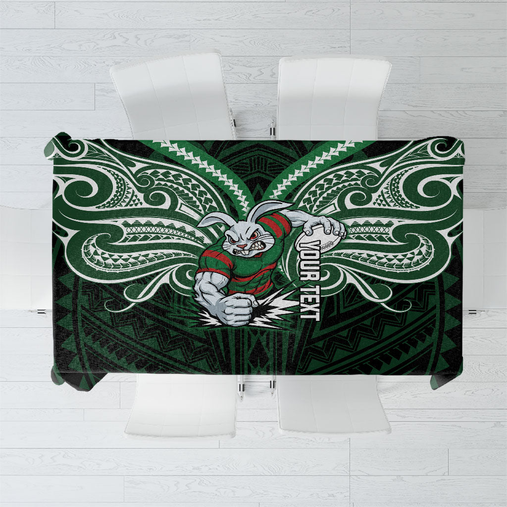 Custom South Sydney Rabbitohs Rugby Tablecloth Rabbit Warrior Polynesia Islander Rugby Mascot