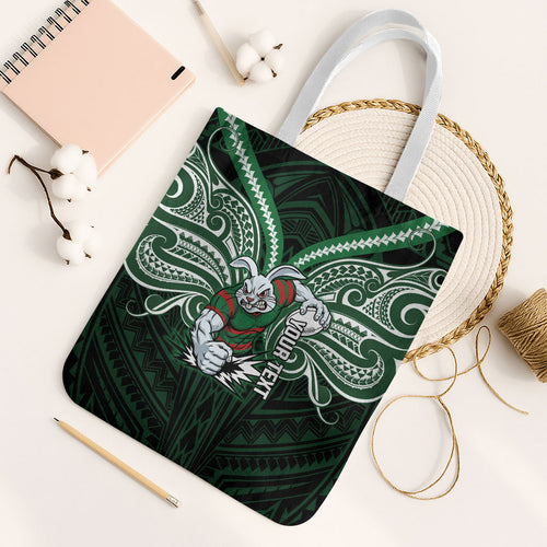 Custom South Sydney Rabbitohs Rugby Tote Bag Rabbit Warrior Polynesia Islander Rugby Mascot