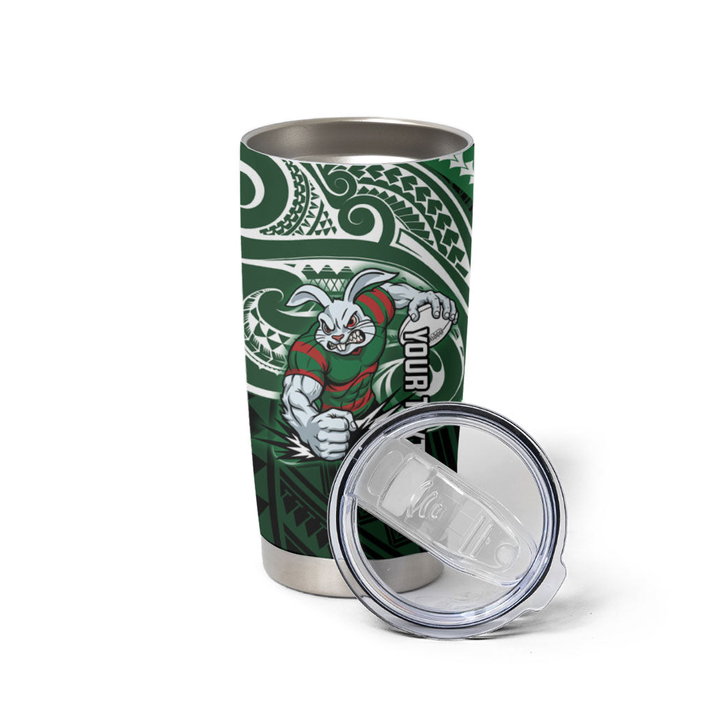 Custom South Sydney Rabbitohs Rugby Tumbler Cup Rabbit Warrior Polynesia Islander Rugby Mascot