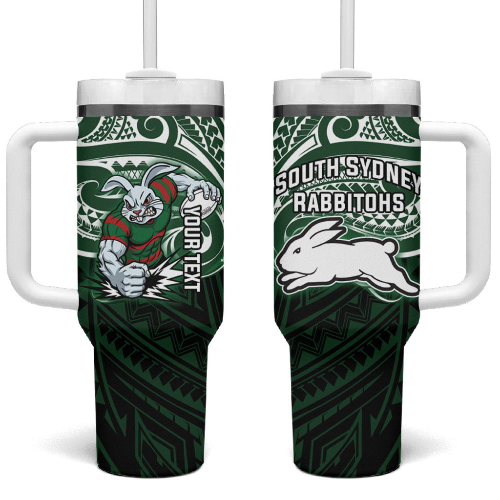 Custom South Sydney Rabbitohs Rugby Tumbler With Handle Rabbit Warrior Polynesia Islander Rugby Mascot