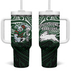 Custom South Sydney Rabbitohs Rugby Tumbler With Handle Rabbit Warrior Polynesia Islander Rugby Mascot