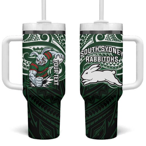 Custom South Sydney Rabbitohs Rugby Tumbler With Handle Rabbit Warrior Polynesia Islander Rugby Mascot