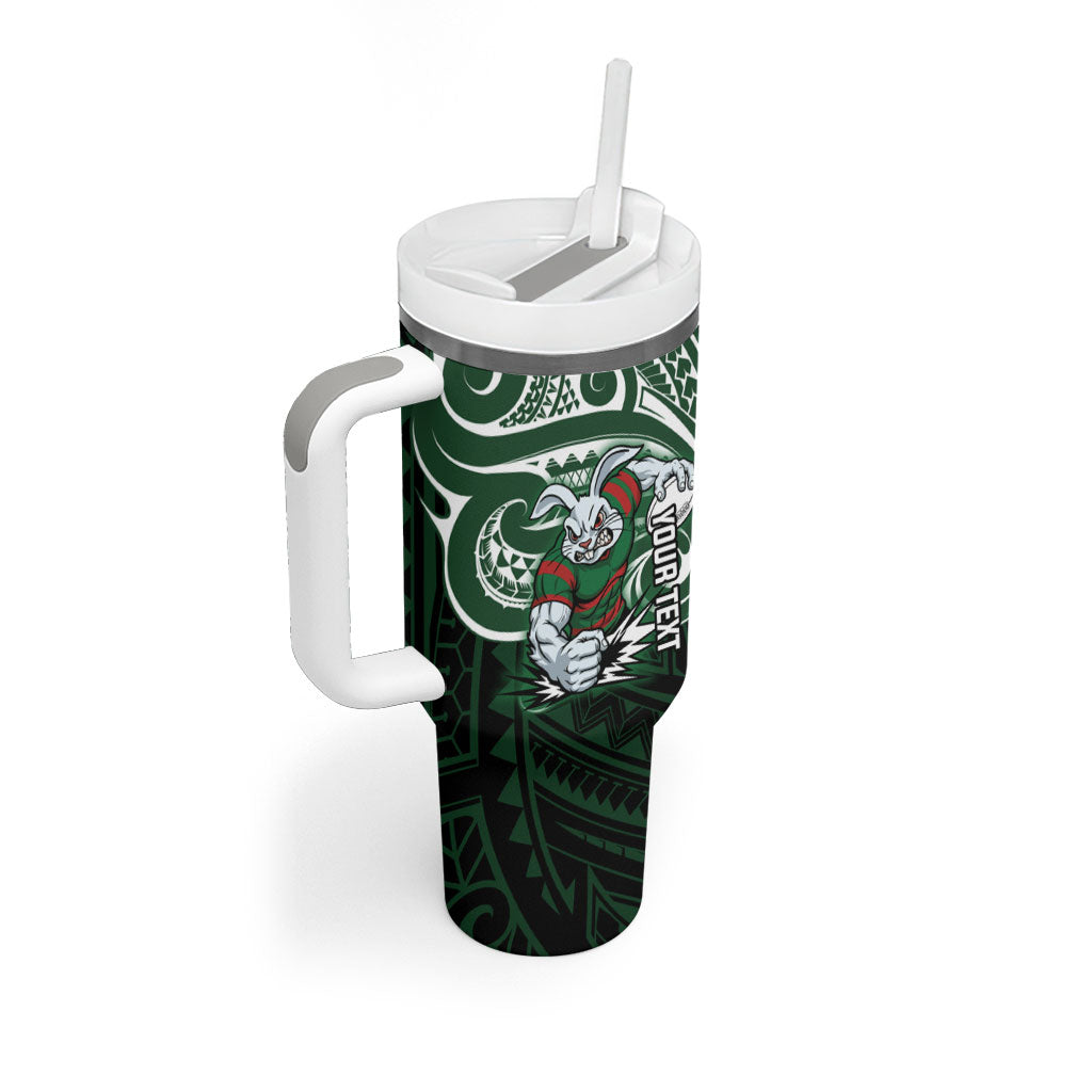 Custom South Sydney Rabbitohs Rugby Tumbler With Handle Rabbit Warrior Polynesia Islander Rugby Mascot