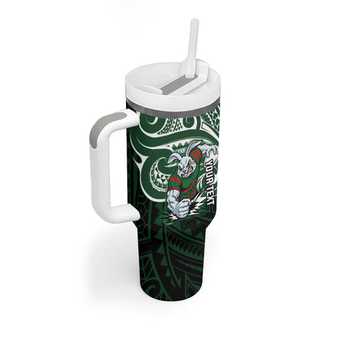 Custom South Sydney Rabbitohs Rugby Tumbler With Handle Rabbit Warrior Polynesia Islander Rugby Mascot