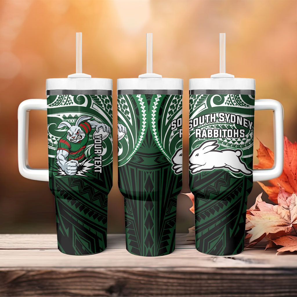 Custom South Sydney Rabbitohs Rugby Tumbler With Handle Rabbit Warrior Polynesia Islander Rugby Mascot