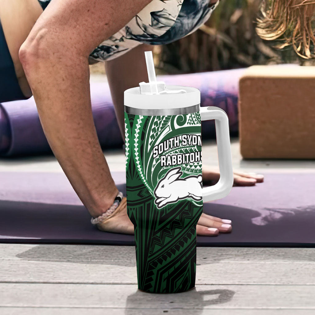 Custom South Sydney Rabbitohs Rugby Tumbler With Handle Rabbit Warrior Polynesia Islander Rugby Mascot