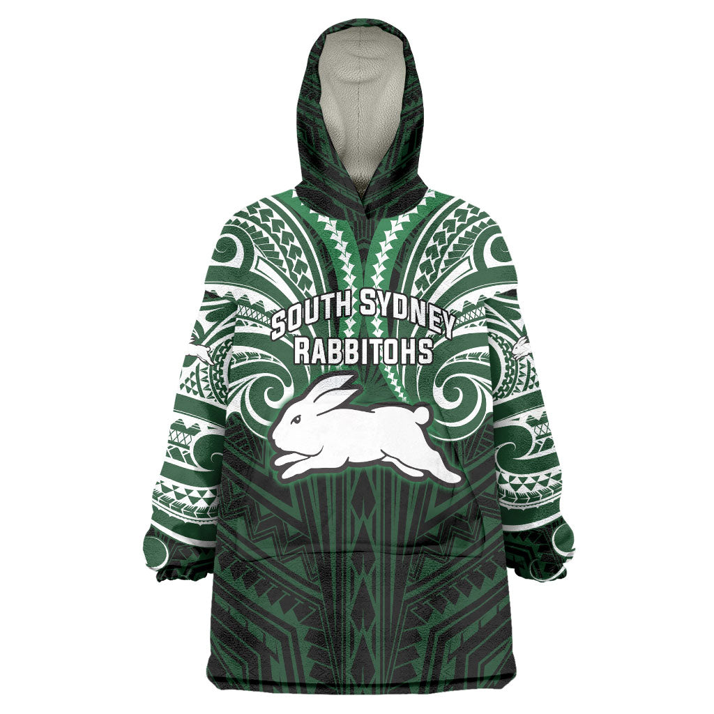 Custom South Sydney Rabbitohs Rugby Wearable Blanket Hoodie Rabbit Warrior Polynesia Islander Rugby Mascot