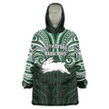 Custom South Sydney Rabbitohs Rugby Wearable Blanket Hoodie Rabbit Warrior Polynesia Islander Rugby Mascot