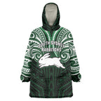 Custom South Sydney Rabbitohs Rugby Wearable Blanket Hoodie Rabbit Warrior Polynesia Islander Rugby Mascot