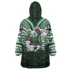Custom South Sydney Rabbitohs Rugby Wearable Blanket Hoodie Rabbit Warrior Polynesia Islander Rugby Mascot