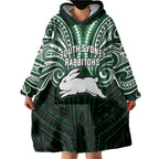 Custom South Sydney Rabbitohs Rugby Wearable Blanket Hoodie Rabbit Warrior Polynesia Islander Rugby Mascot
