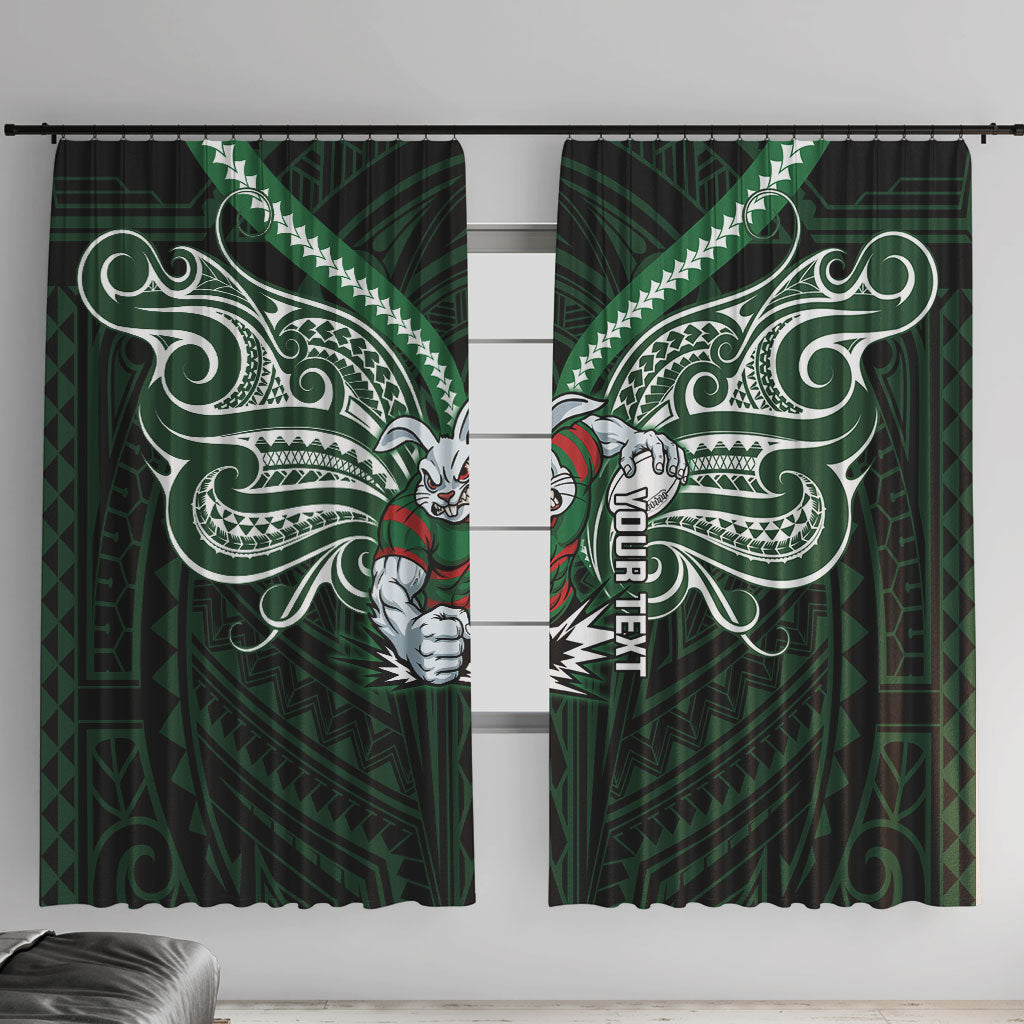 Custom South Sydney Rabbitohs Rugby Window Curtain Rabbit Warrior Polynesia Islander Rugby Mascot