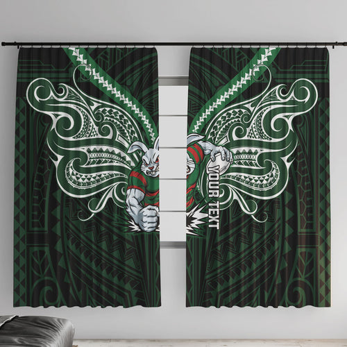 Custom South Sydney Rabbitohs Rugby Window Curtain Rabbit Warrior Polynesia Islander Rugby Mascot