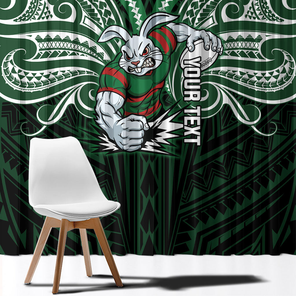Custom South Sydney Rabbitohs Rugby Window Curtain Rabbit Warrior Polynesia Islander Rugby Mascot