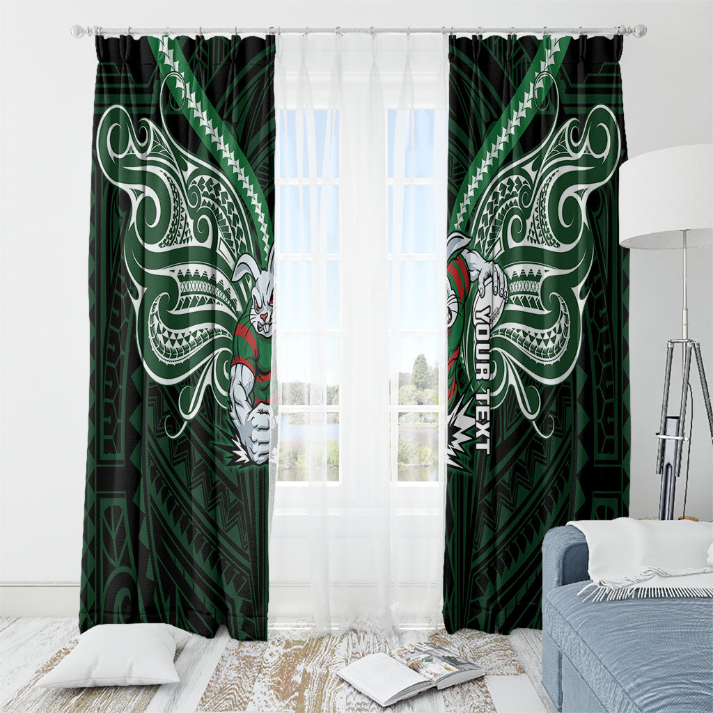 Custom South Sydney Rabbitohs Rugby Window Curtain Rabbit Warrior Polynesia Islander Rugby Mascot