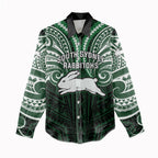 Custom South Sydney Rabbitohs Rugby Women Casual Shirt Rabbit Warrior Polynesia Islander Rugby Mascot