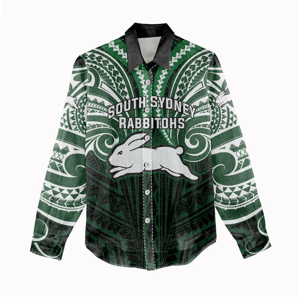Custom South Sydney Rabbitohs Rugby Women Casual Shirt Rabbit Warrior Polynesia Islander Rugby Mascot