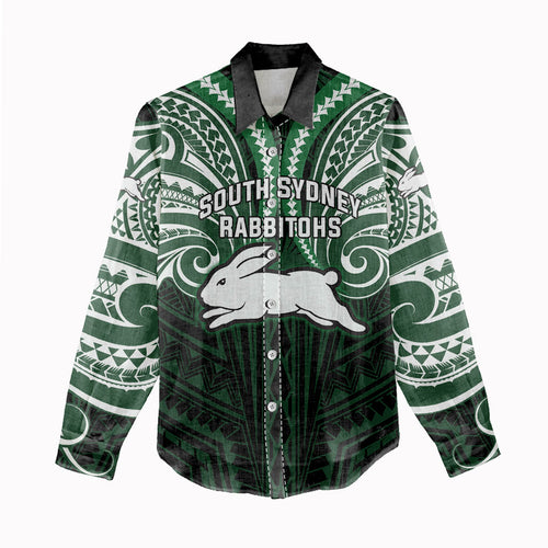 Custom South Sydney Rabbitohs Rugby Women Casual Shirt Rabbit Warrior Polynesia Islander Rugby Mascot